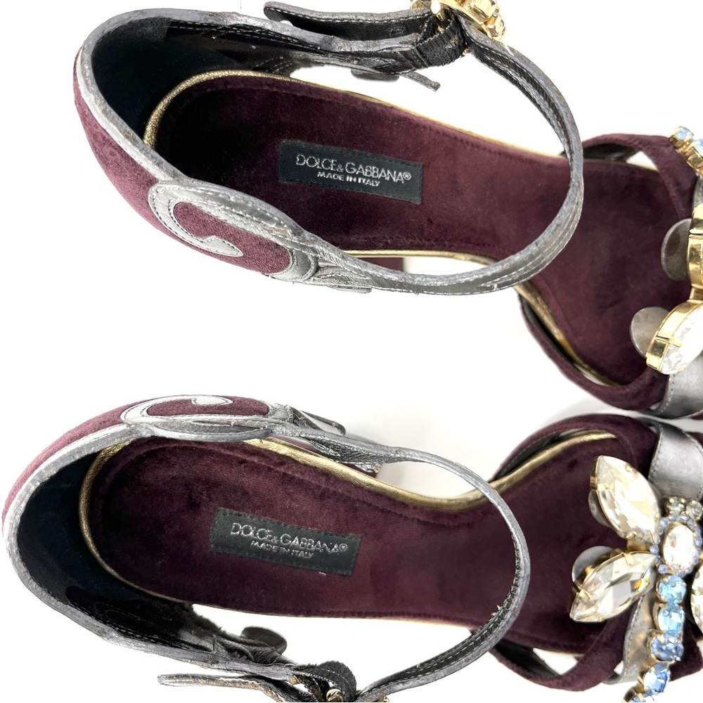 Dolce & And Gabbana Velvet Baroque Crystal Dragonfly Heels Shoes Sandals 37 7 - Picture 8 of 12